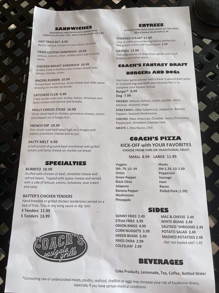 Coach's Eastgate Grille - Lebanon, TN menu_pic
