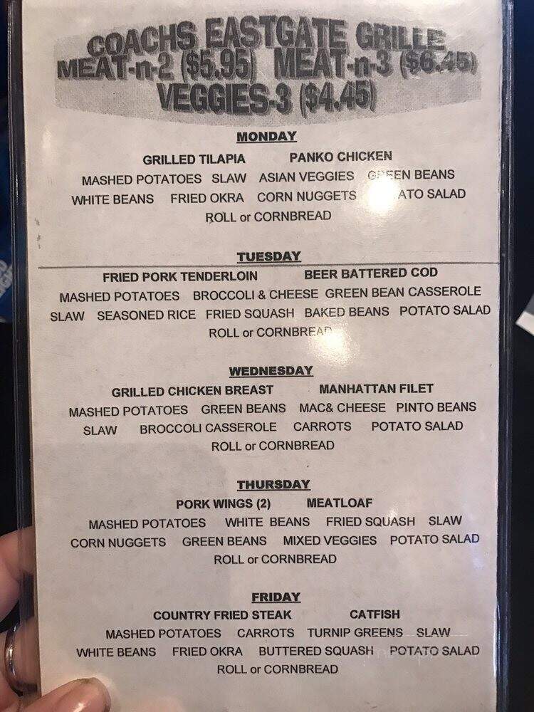 Coach's Eastgate Grille - Lebanon, TN menu_pic