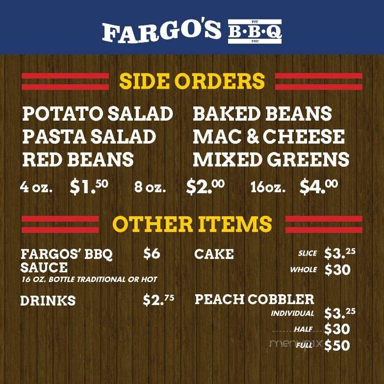 Fargo's Pit BBQ - Bryan, TX menu_pic