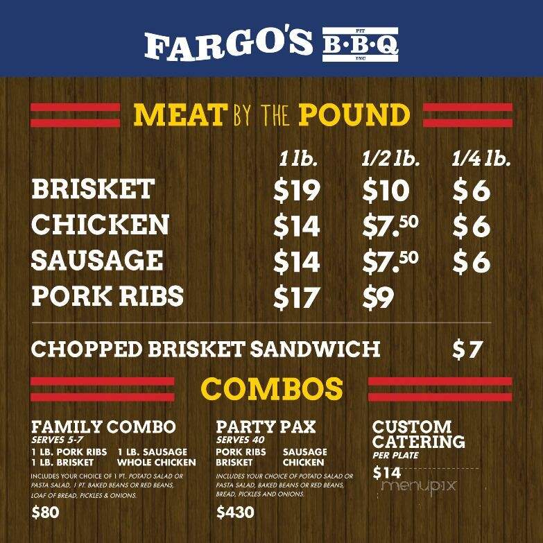 Fargo's Pit BBQ - Bryan, TX menu_pic