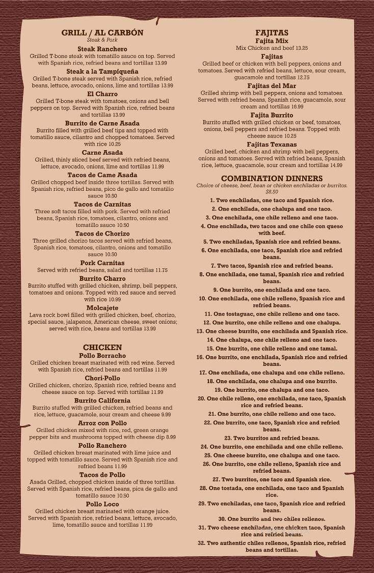 El Charro Mexican Restaurant - Harrisonburg, VA menu_pic