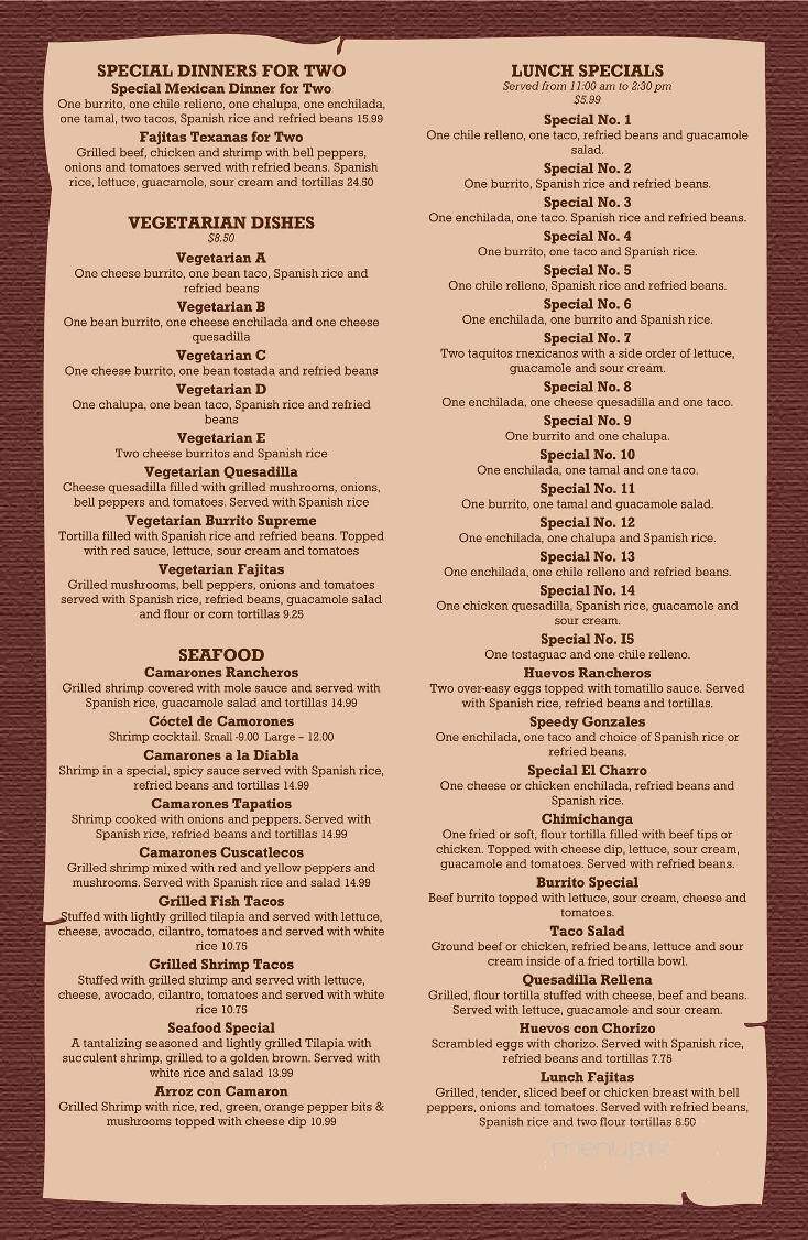 El Charro Mexican Restaurant - Harrisonburg, VA menu_pic