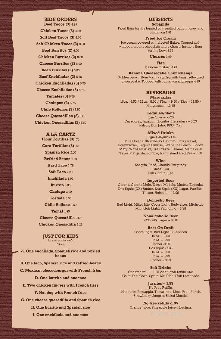 El Charro Mexican Restaurant - Harrisonburg, VA menu_pic