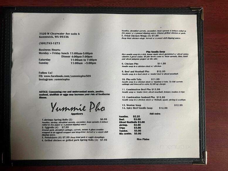 Yummie Pho - Kennewick, WA menu_pic
