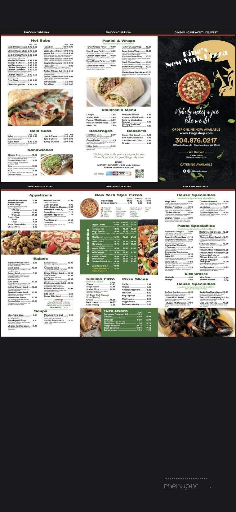 King's Ny Style Pizza - Shepherdstown, WV menu_pic