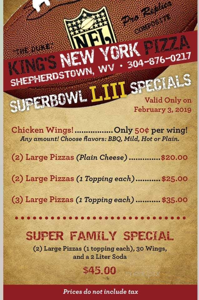 King's Ny Style Pizza - Shepherdstown, WV menu_pic