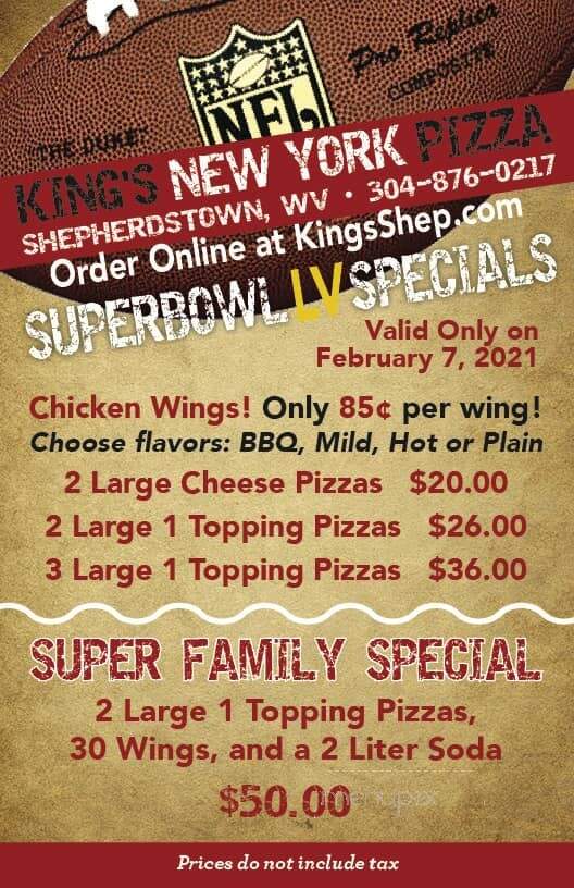 King's Ny Style Pizza - Shepherdstown, WV menu_pic