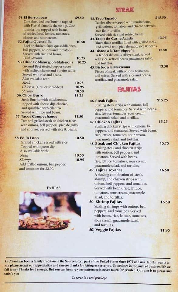 La Fiesta Restaurant - Birmingham, AL menu_pic