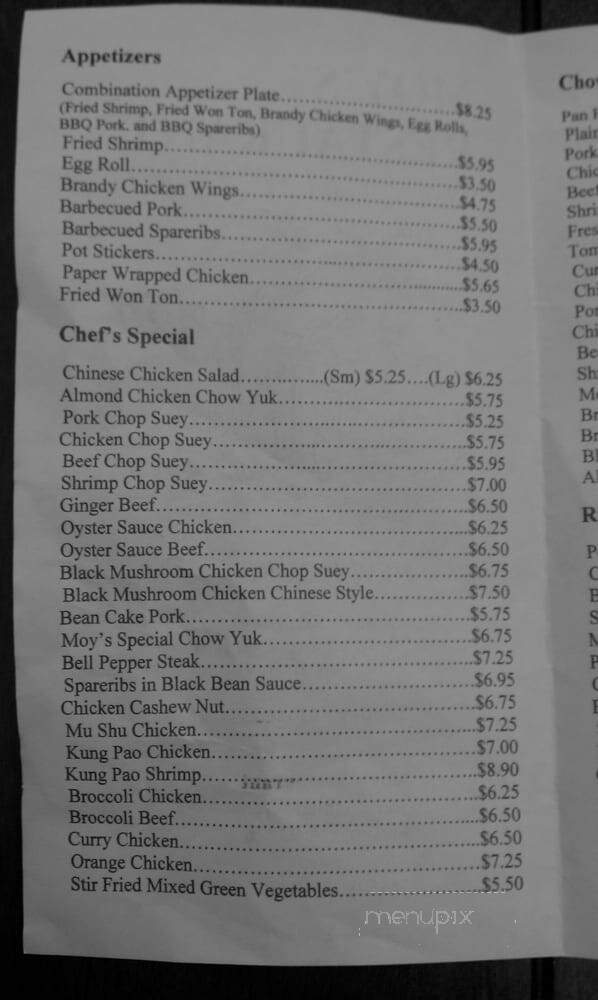 Moy's Restaurant - Fresno, CA menu_pic