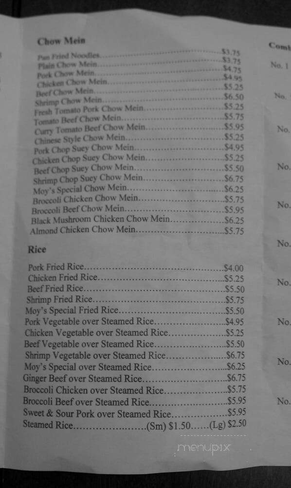 Moy's Restaurant - Fresno, CA menu_pic