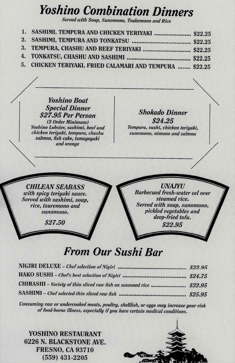 Yoshino Japanese Restaurant - Fresno, CA menu_pic
