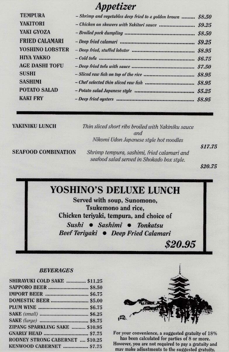 Yoshino Japanese Restaurant - Fresno, CA menu_pic