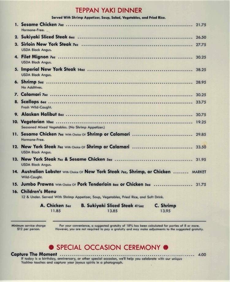 Yoshino Japanese Restaurant - Fresno, CA menu_pic