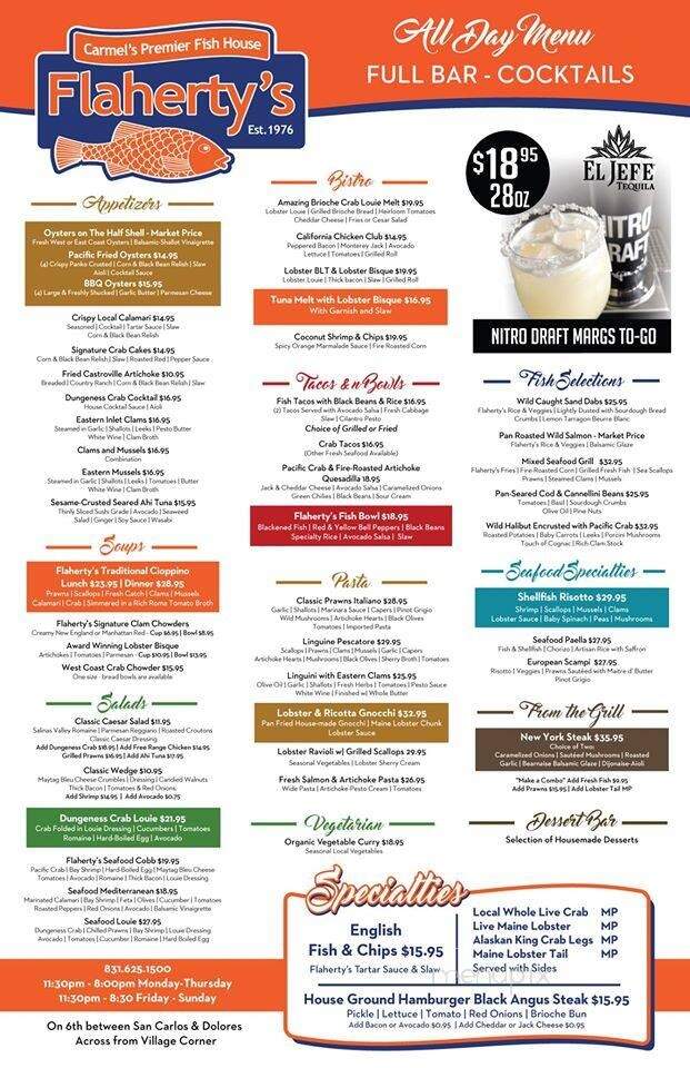 Flaherty's Oyster Bar & Seafood Grill - Carmel-by-the-Sea, CA menu_pic