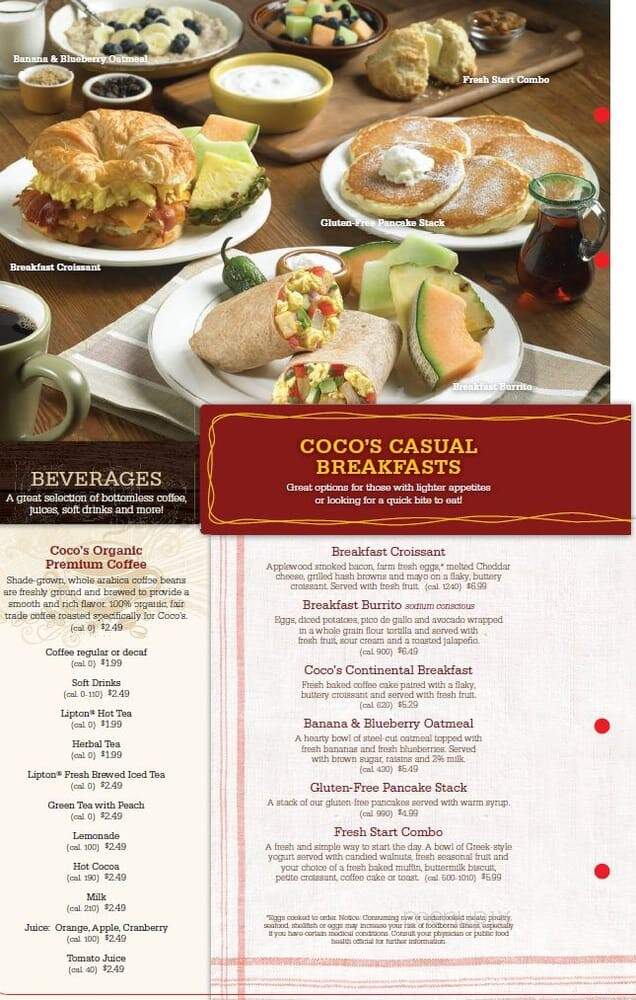 Coco's Bakery Restaurant - Redlands, CA menu_pic