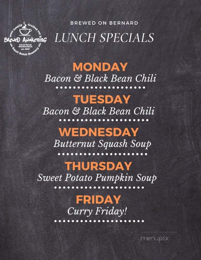 Brewed Awakening - Corner Brook, NL menu_pic