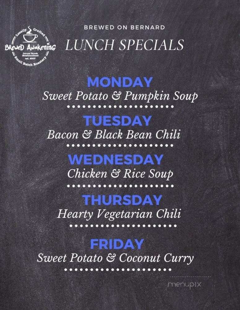 Brewed Awakening - Corner Brook, NL menu_pic