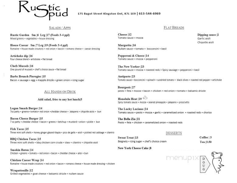 The Rustic Spud Restaurant & Catering - Kingston, ON menu_pic