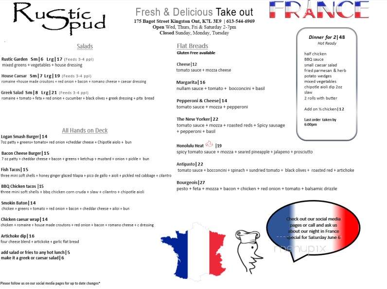 The Rustic Spud Restaurant & Catering - Kingston, ON menu_pic