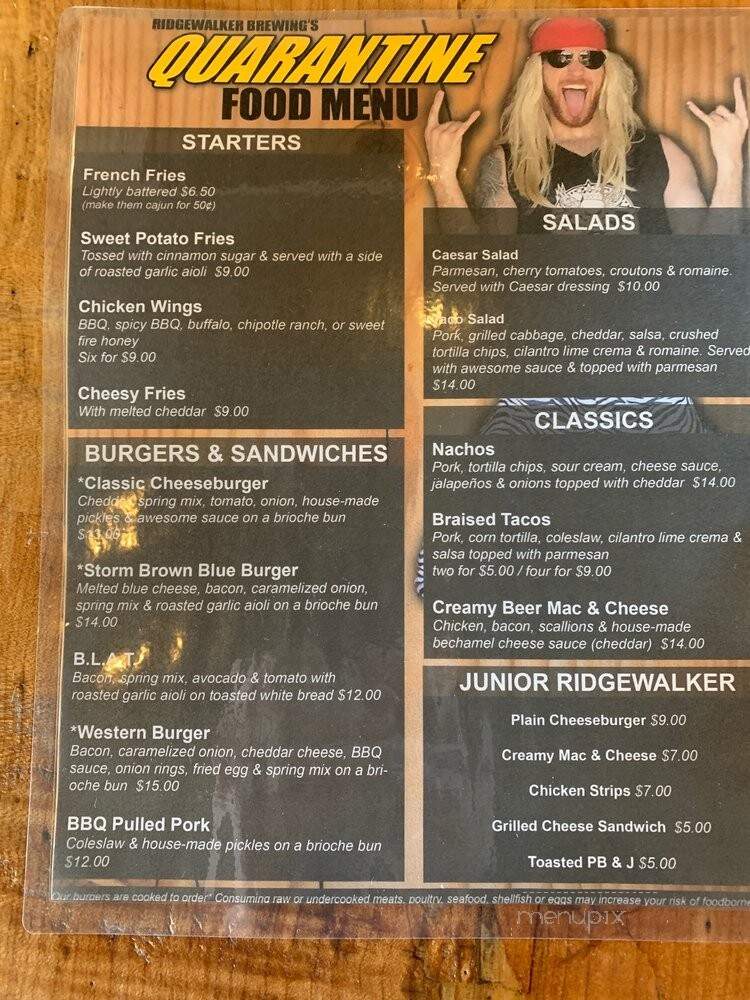 Ridgewalker Brewing - Forest Grove, OR menu_pic