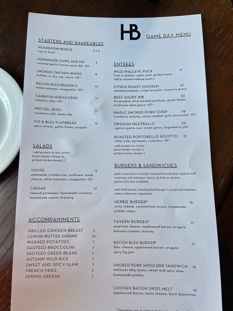 Herbie's On the Park - Saint Paul, MN menu_pic