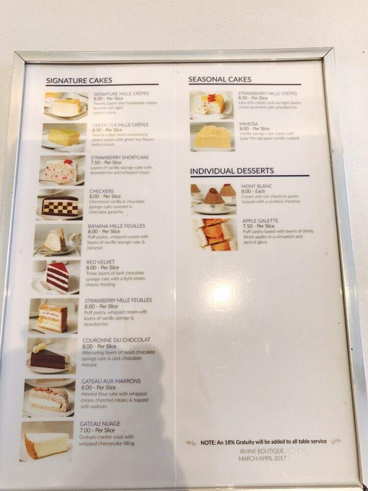 Lady M Cake Boutique - Irvine, CA menu_pic