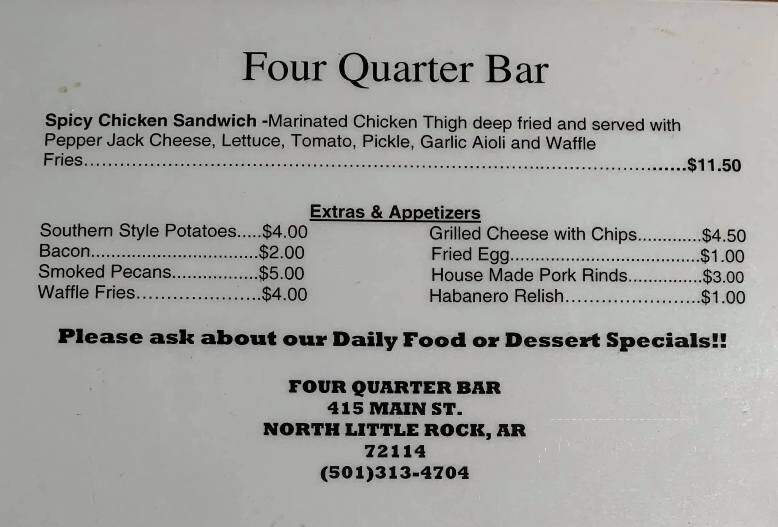 Four Quarter Bar - North Little Rock, AR menu_pic