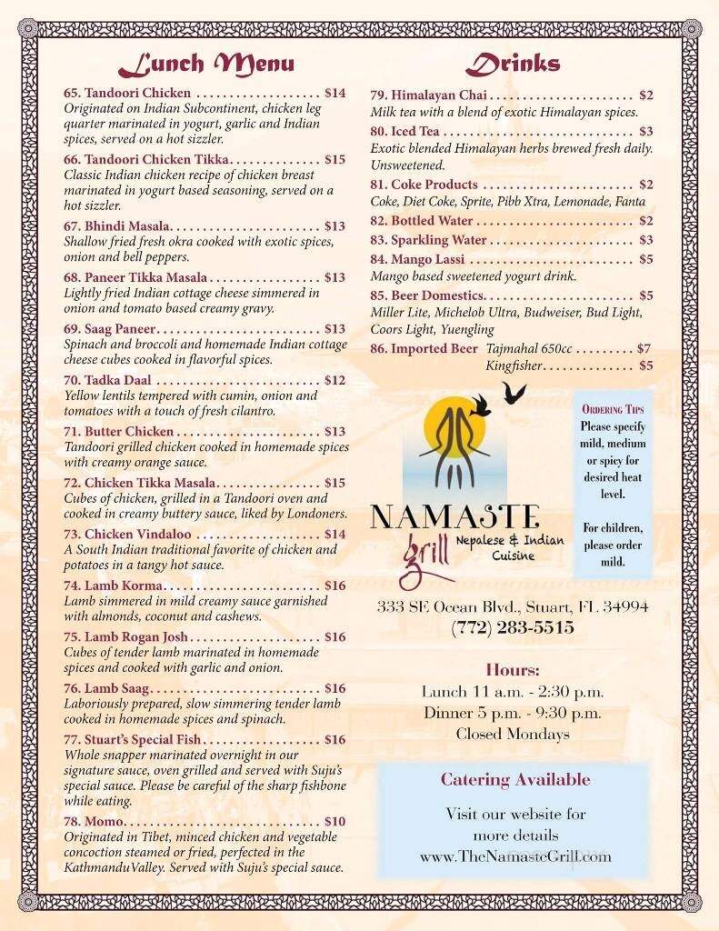 Namaste Grill - Stuart, FL menu_pic