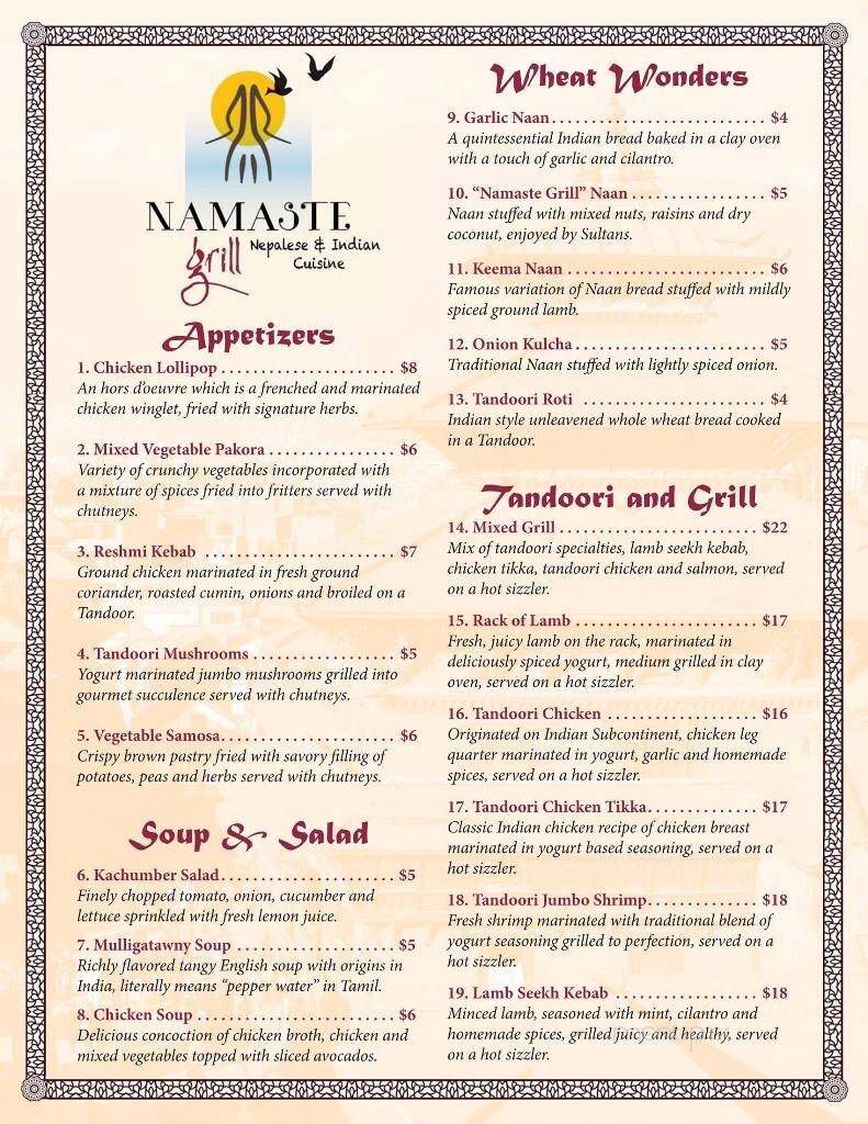 Namaste Grill - Stuart, FL menu_pic