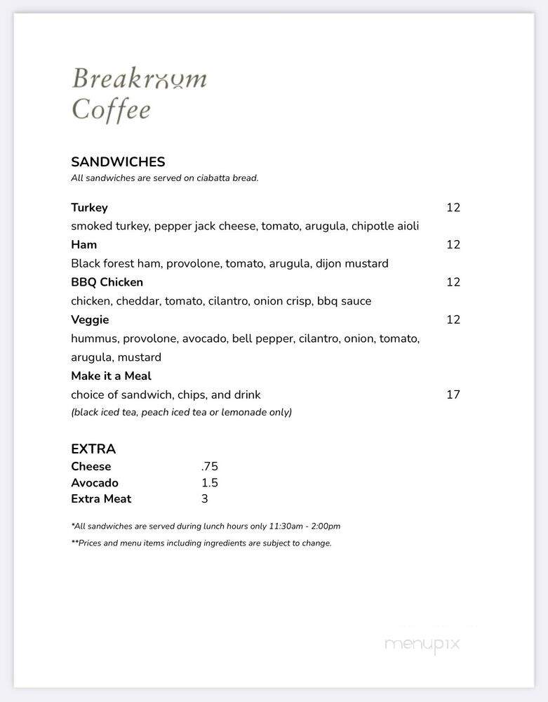 Breakroom Coffee & Food - Los Angeles, CA menu_pic