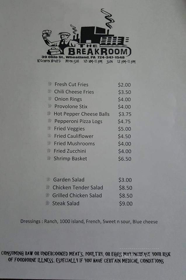 Break Room - Wheatland, PA menu_pic