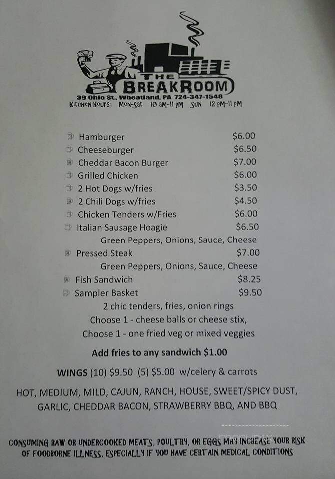 Break Room - Wheatland, PA menu_pic