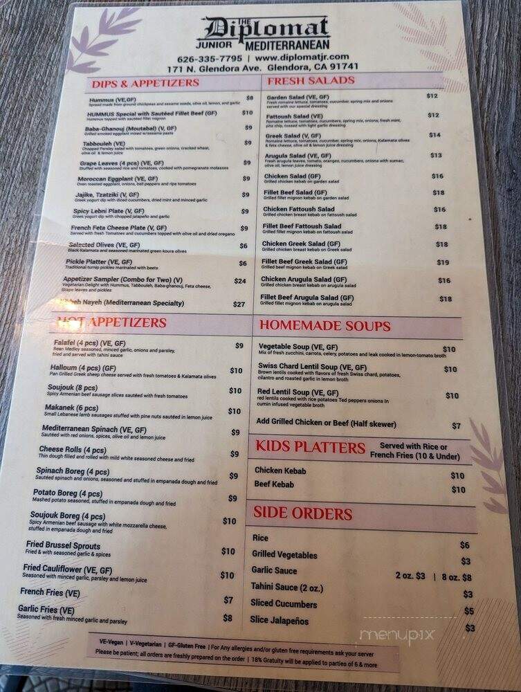 The Diplomat Junior - Glendora, CA menu_pic