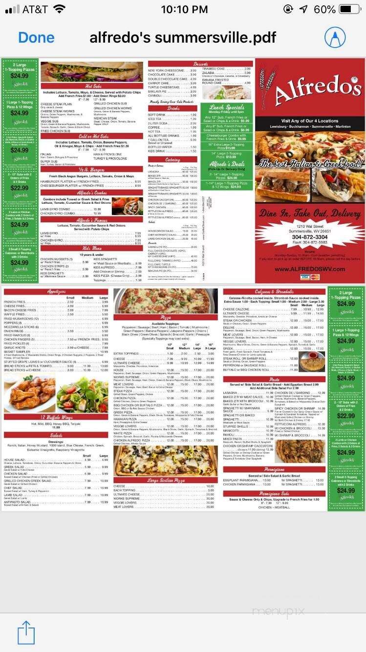 Alfredos Of Marlinton - Marlinton, WV menu_pic