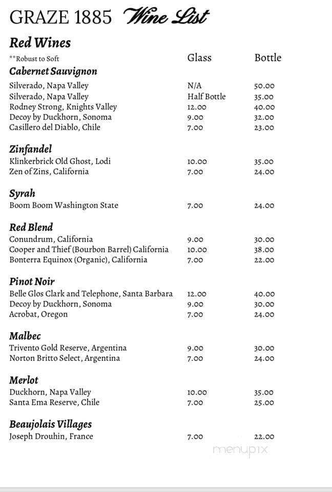 Graze 1885 - Vincennes, IN menu_pic