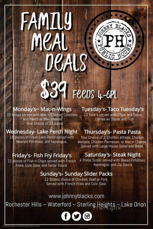 Johnny Black's Public House - Waterford Township, MI menu_pic