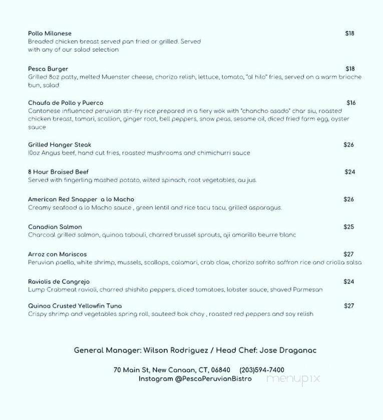 Pesca Peruvian Bistro - New Canaan, CT menu_pic