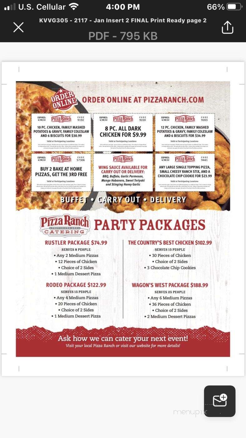 Pizza Ranch - Watertown, WI menu_pic