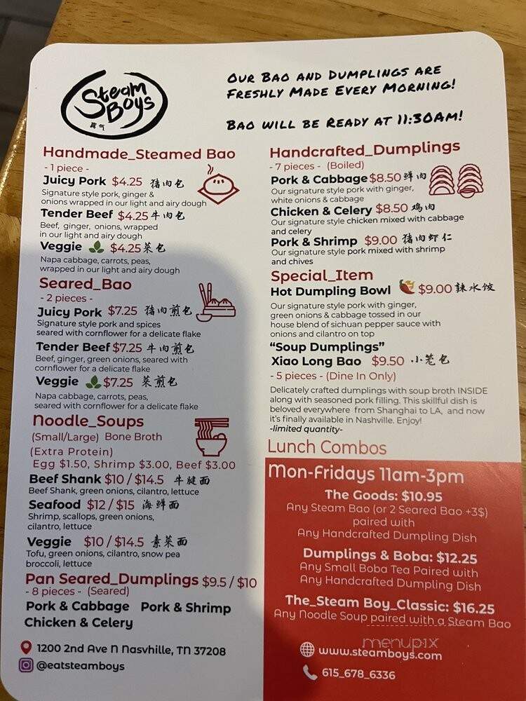 Steam Boys - Nashville, TN menu_pic