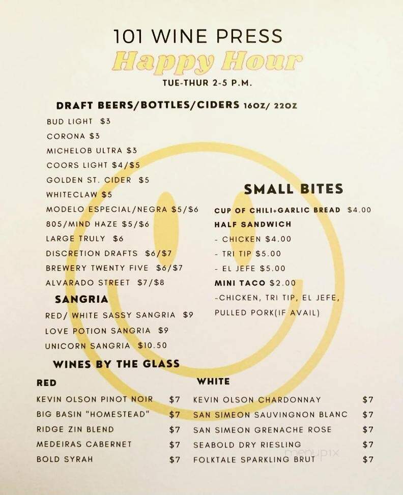 101 Wine Press - Prunedale, CA menu_pic