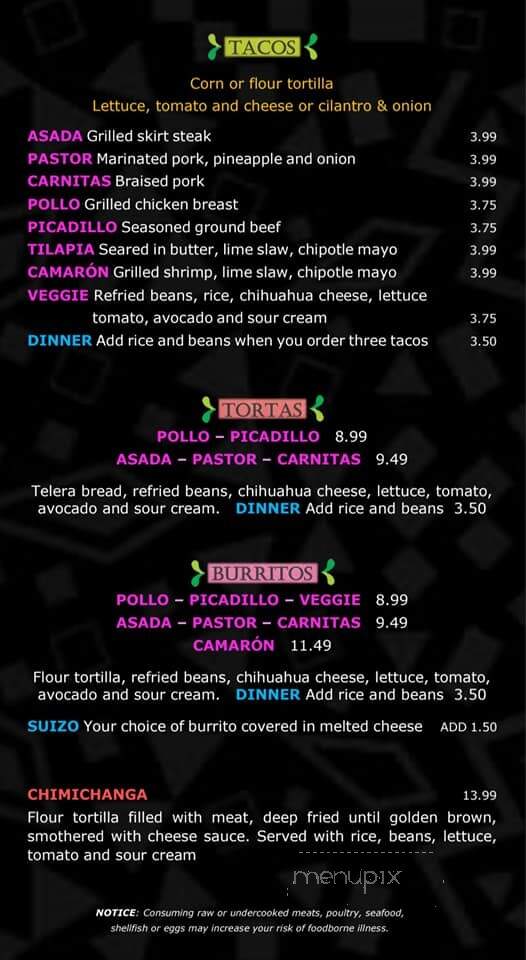 Camino Viejo - Frankfort, IL menu_pic