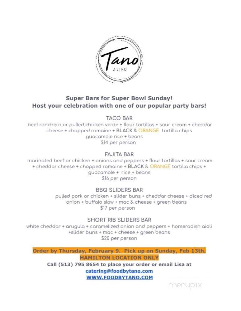 Tano Bistro - Hamilton, OH menu_pic