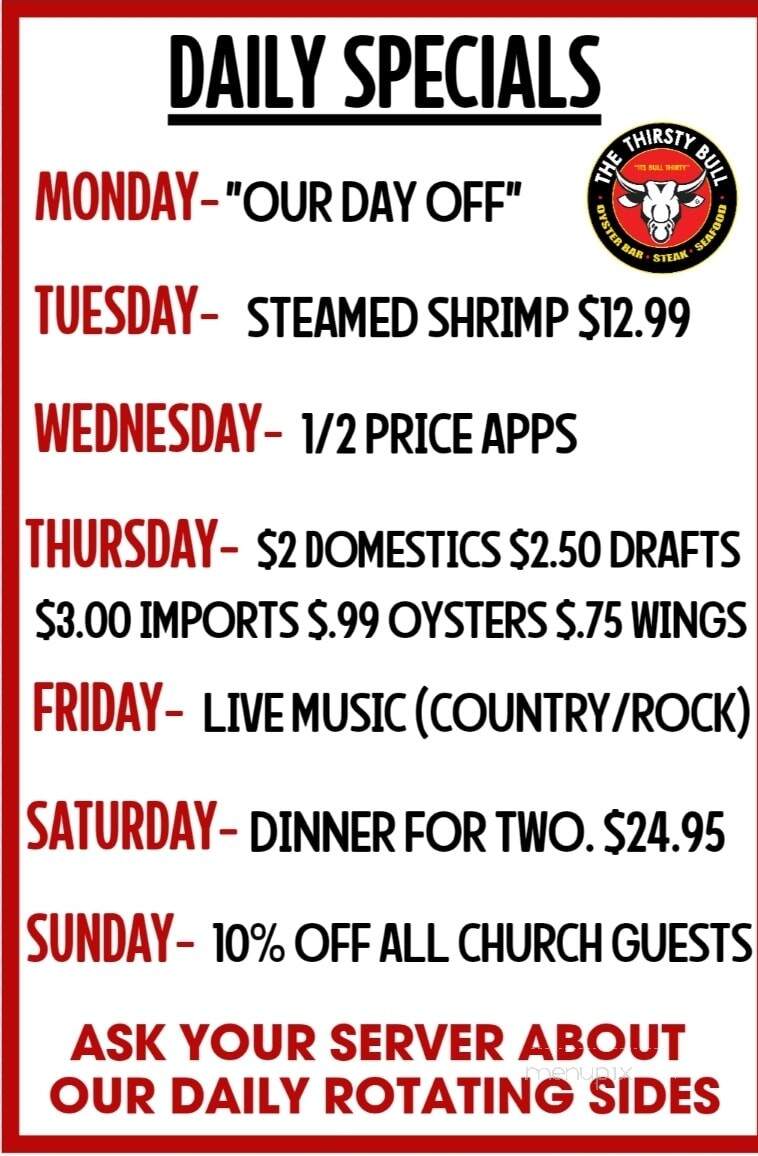 The Thirsty Bull - Rocky Mount, NC menu_pic
