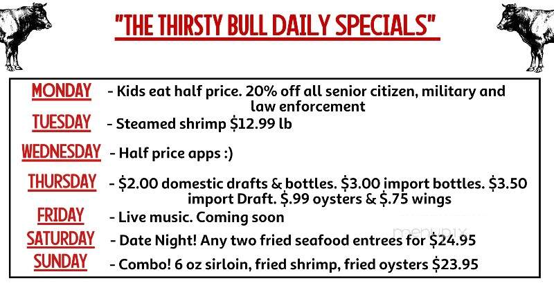 The Thirsty Bull - Rocky Mount, NC menu_pic