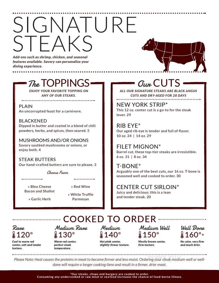Savory Steakhouse - Wisconsin Rapids, WI menu_pic