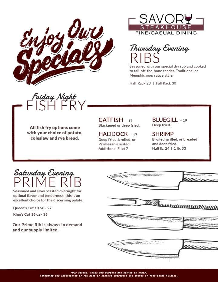 Savory Steakhouse - Wisconsin Rapids, WI menu_pic