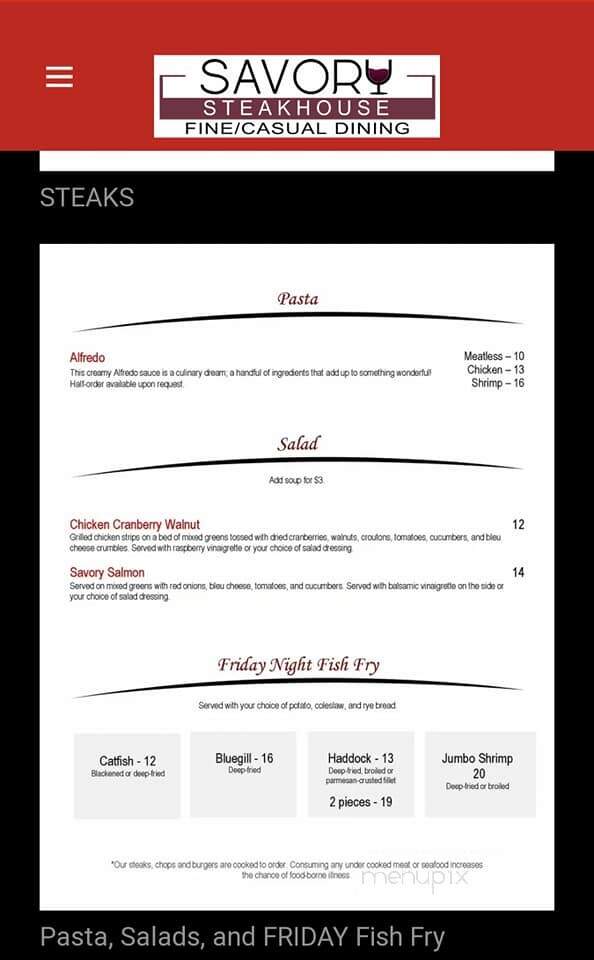 Savory Steakhouse - Wisconsin Rapids, WI menu_pic