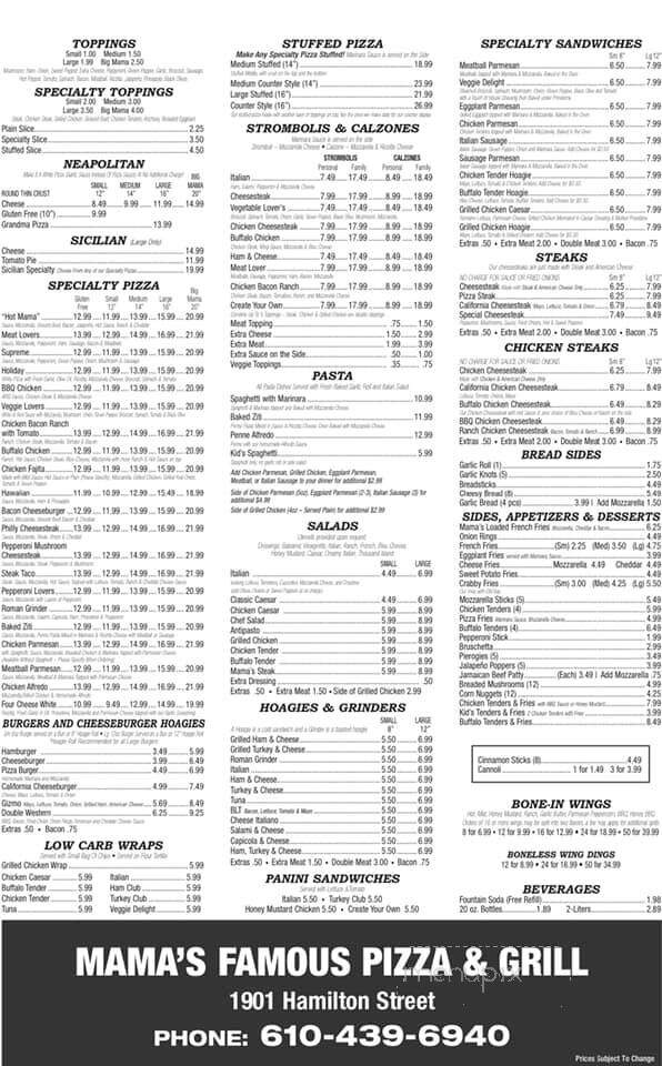 Mama's Famous Pizza and Grill - Allentown, PA menu_pic