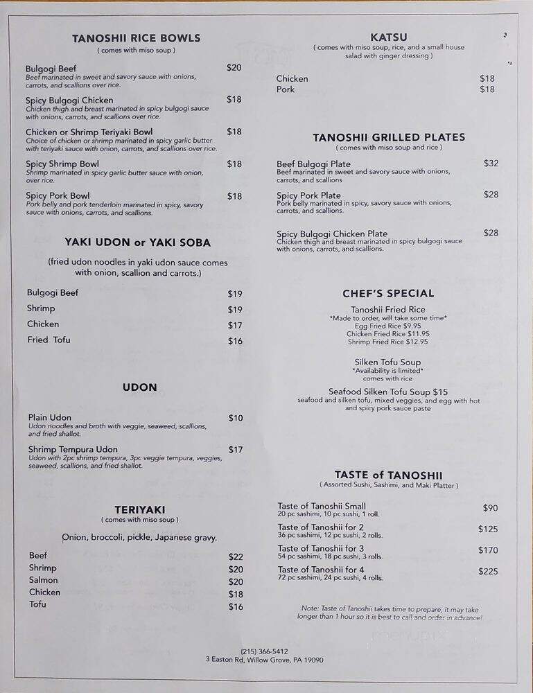 Tanoshii - Willow Grove, PA menu_pic