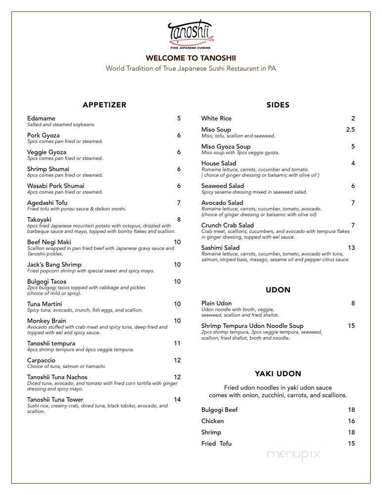 Tanoshii - Willow Grove, PA menu_pic
